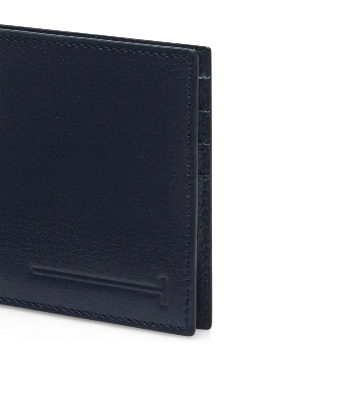 SUPPLE GRAIN LEATHER ELONGATED T LINE MONEY CLIP WALLET NAVY online